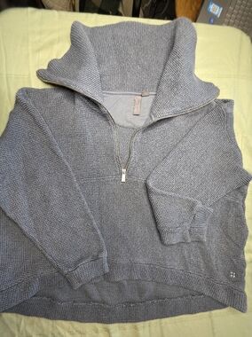 Sweaty Betty Radiant Half Zip Funnel Neck Sweatshirt Grey Textured Sz Large